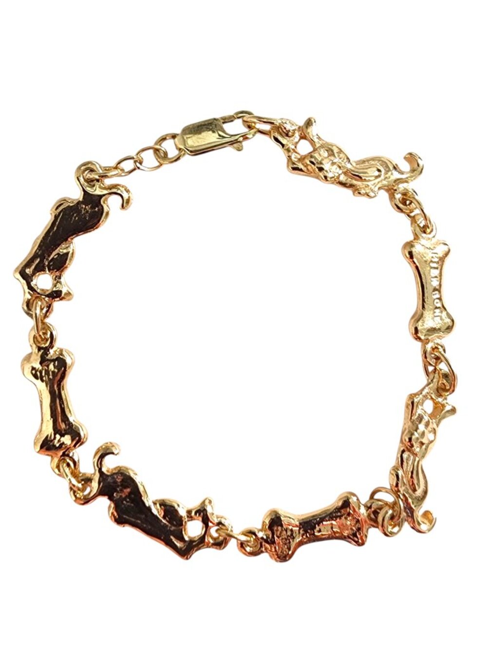 14K Yellow Gold Dog and Milk Bone Charm Bracelet #25535